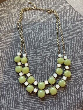 LOFT Olive Green and Gold Statement Bib Necklace